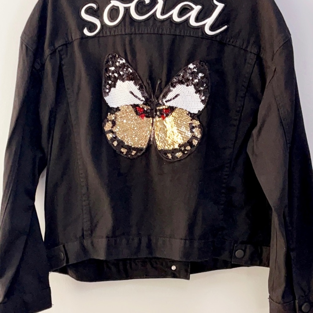 Social Butterfly Black Denim Jacket